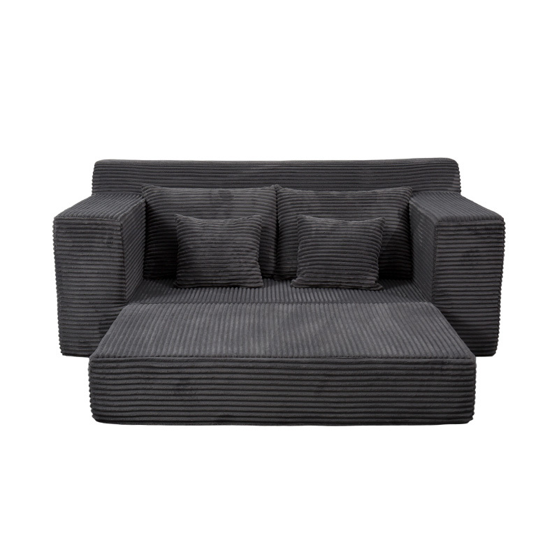 Transformerbar modulær sovesofa i mørkegrå kordfløyel med flere puter Transformerbar modulær sovesofa i mørkegrå kordfløyel med flere puter