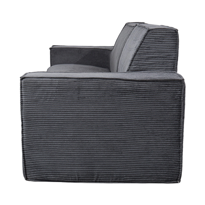 Dobbel Tofu Block Sofa i mørkegrå kordfløyel med bredt armlensdesign