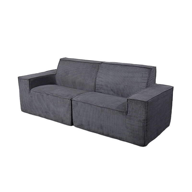 Dobbel Tofu Block Sofa i mørkegrå kordfløyel med bredt armlensdesign