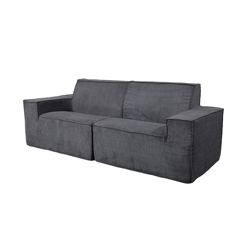Dobbel Tofu Block Sofa i mørkegrå kordfløyel med bredt armlensdesign