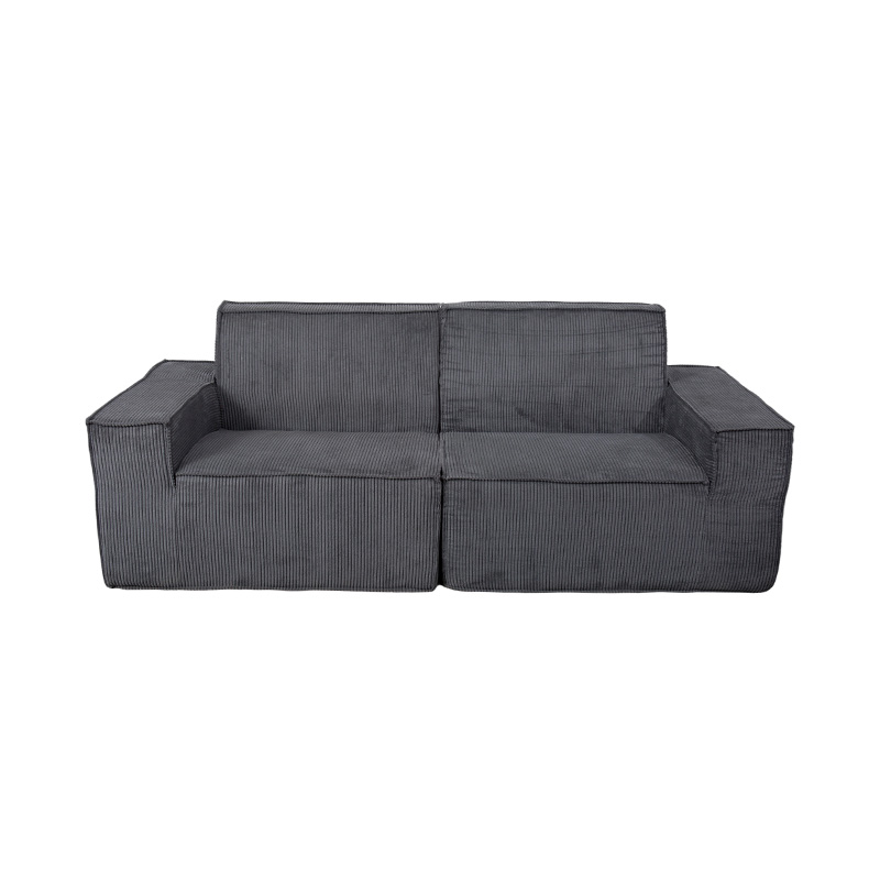 Dobbel Tofu Block Sofa i mørkegrå kordfløyel med bredt armlensdesign