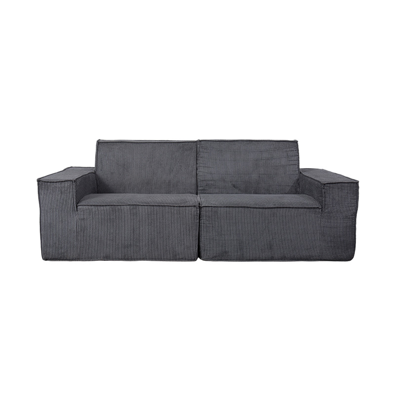 Dobbel Tofu Block Sofa i mørkegrå kordfløyel med bredt armlensdesign