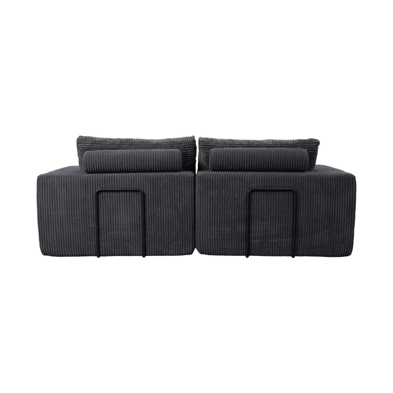 Moderne konvertibel sofa i mørkegrå kordfløyel med puter, fleksibel modulær layout