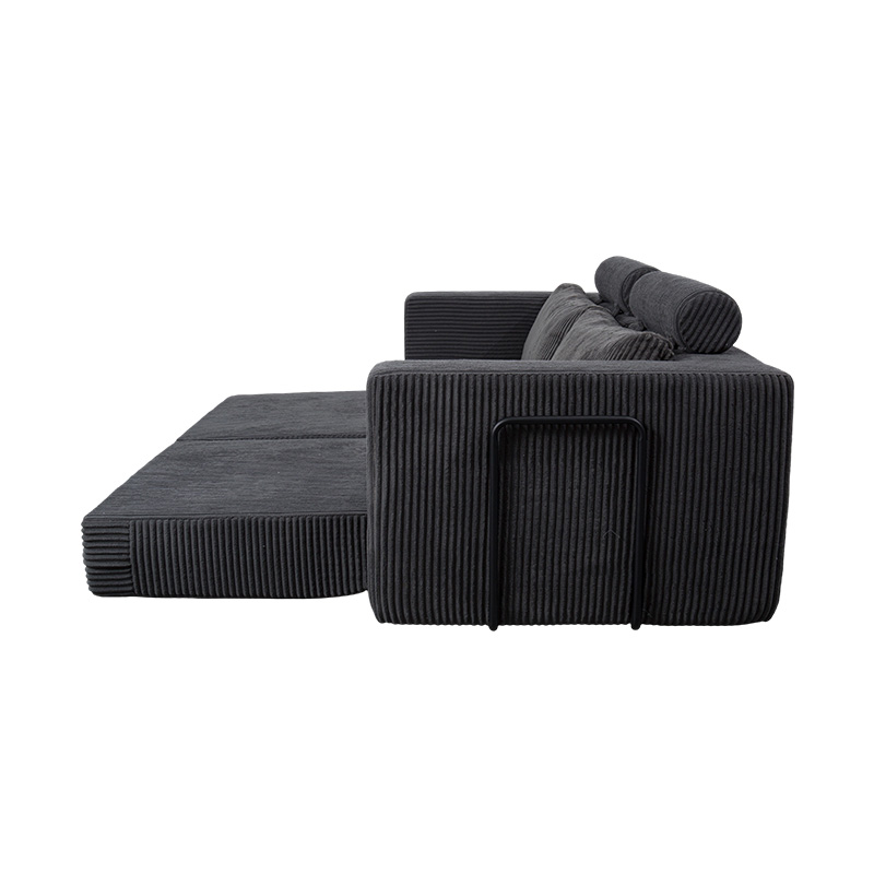 Moderne konvertibel sofa i mørkegrå kordfløyel med puter, fleksibel modulær layout