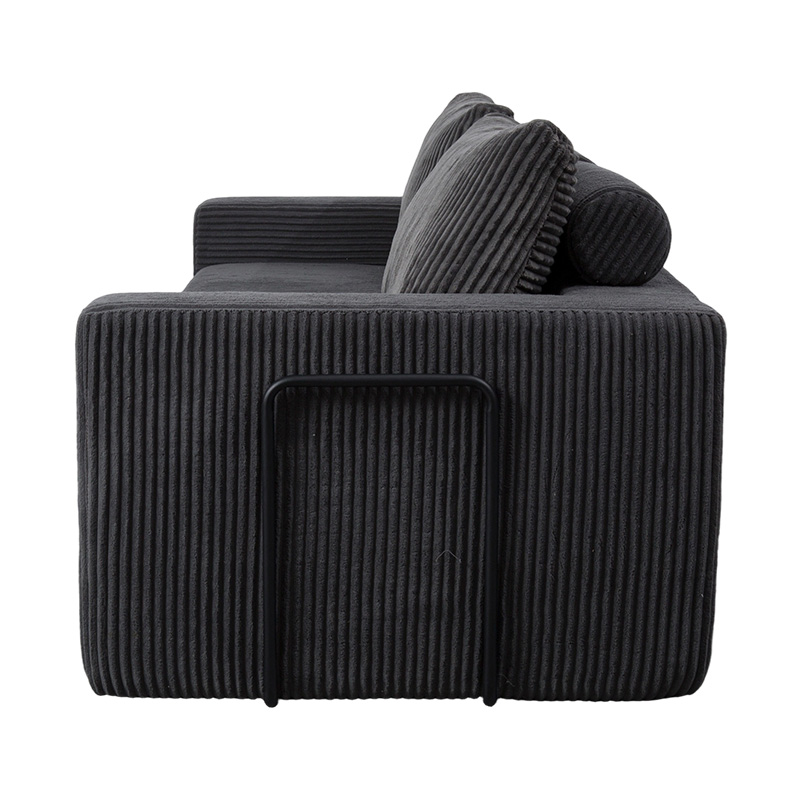 Moderne konvertibel sofa i mørkegrå kordfløyel med puter, fleksibel modulær layout