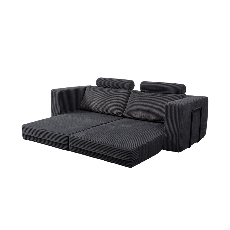 Moderne konvertibel sofa i mørkegrå kordfløyel med puter, fleksibel modulær layout