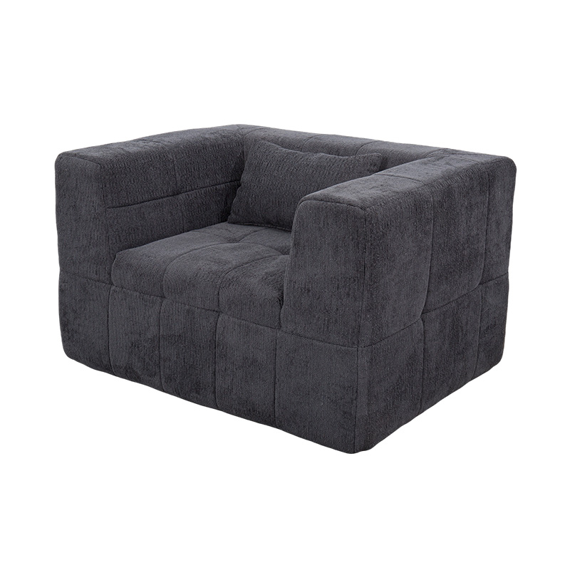 Single Full-Foam Lounge Sofa med mørkegrå fløyel og geometrisk blokkdesign