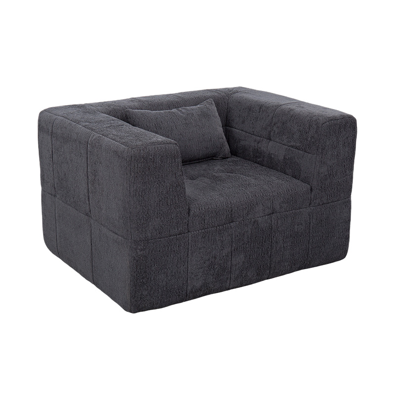 Single Full-Foam Lounge Sofa med mørkegrå fløyel og geometrisk blokkdesign