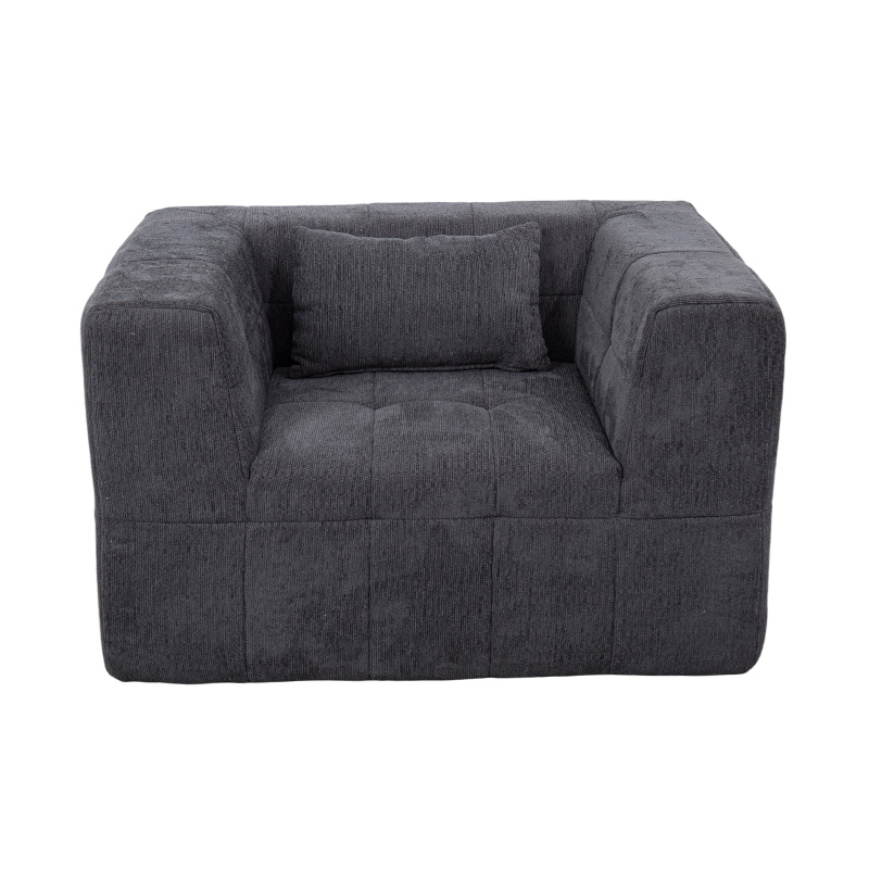 Single Full-Foam Lounge Sofa med mørkegrå fløyel og geometrisk blokkdesign